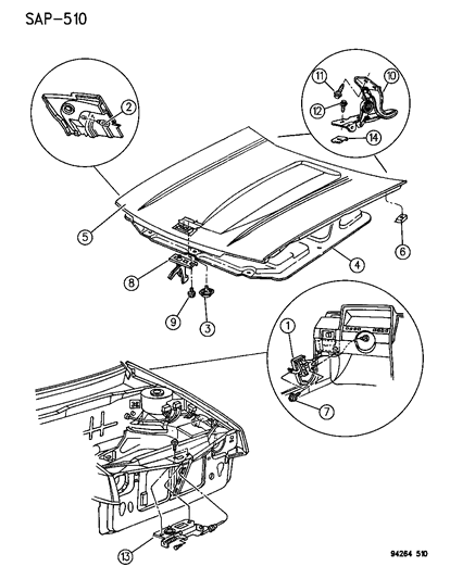 1994 Dodge Shadow Hood & Hood Release Diagram