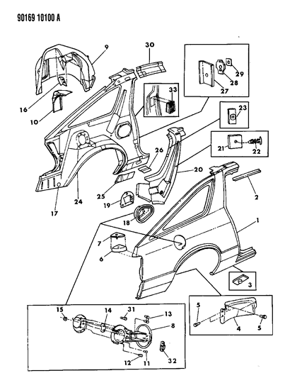 1990 Dodge Daytona Quarter Panel & Fuel Filler Door Diagram