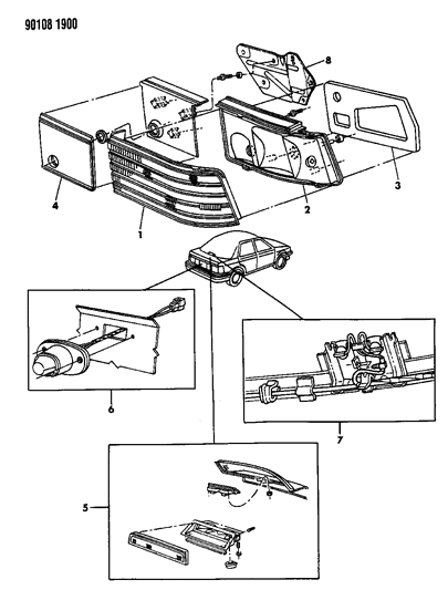 1990 Dodge Shadow Lamps & Wiring - Rear Diagram