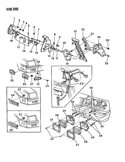 1989 Chrysler LeBaron Lamps - Front Diagram