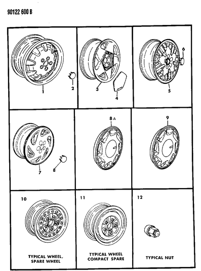 1990 Dodge Daytona Wheels & Covers Diagram