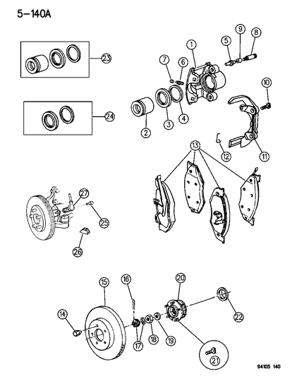 1995 Chrysler LeBaron Wheel Bearing Hub Front Diagram for 4340334