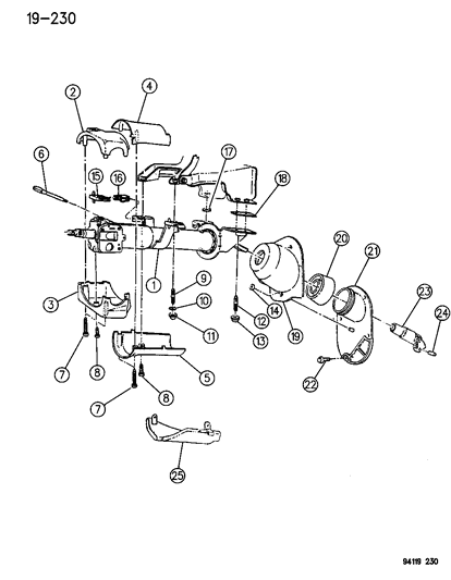 1995 Chrysler LeBaron Column, Steering, Upper And Lower Diagram