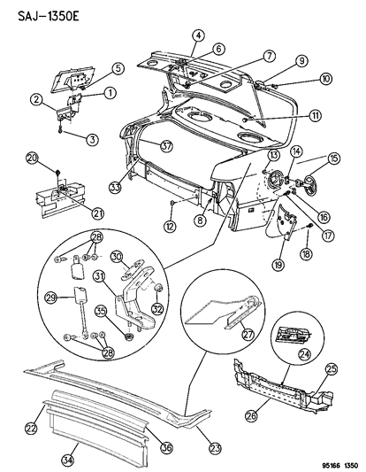 1995 Chrysler LeBaron STOP/BUMPER-Deck Lid Diagram for 4708281