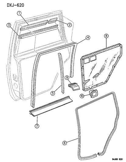 1994 Jeep Cherokee Door, Rear Weatherstrips & Seals Diagram