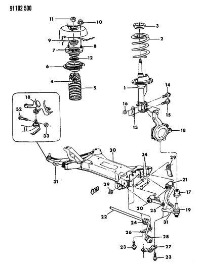 1991 Chrysler TC Maserati Suspension - Front Diagram