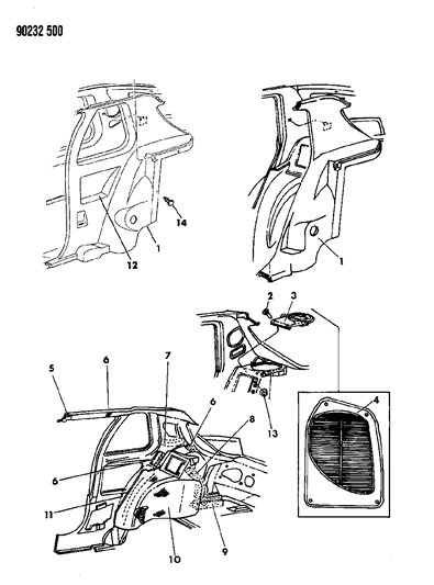 1990 Dodge Shadow Panel - Quarter Trim Diagram