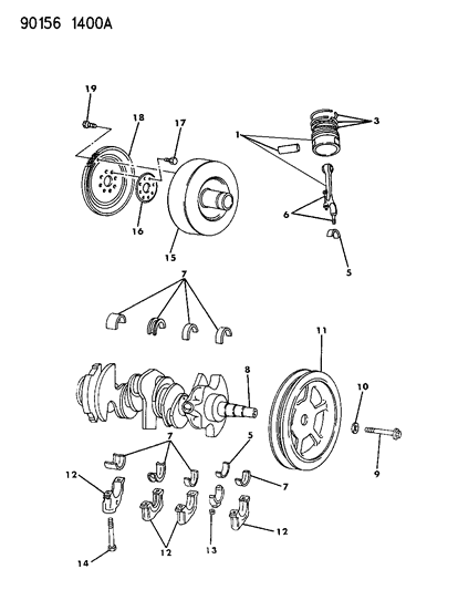 1990 Chrysler Imperial Crankshaft , Pistons And Torque Converter Diagram
