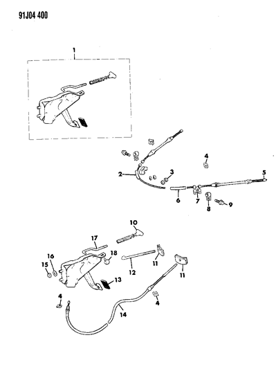 1991 Jeep Grand Wagoneer Lever Assembly & Cables Parking Brake Diagram