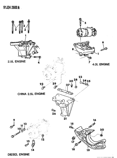 1992 Jeep Comanche Compressor & Mounting Diagram