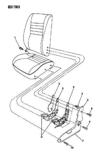 1988 Chrysler LeBaron Seat--Reclining J Body Diagram