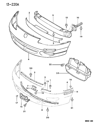 1995 Chrysler Sebring Core Front Bumper Diagram for MB934090