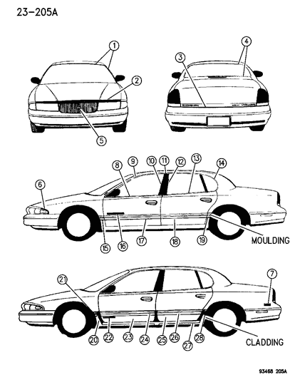 1995 Chrysler Concorde Mouldings & Cladding Diagram 3