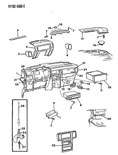 1991 Dodge Caravan Grille, Speaker And Defroster Diagram for P429KV8