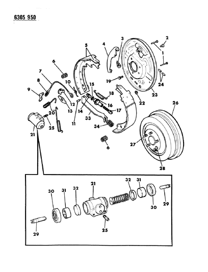 1987 Dodge Dakota Brakes, Rear Diagram