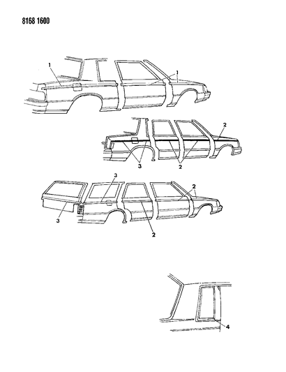 1988 Dodge Aries Tape Stripes & Decals - Exterior View Diagram