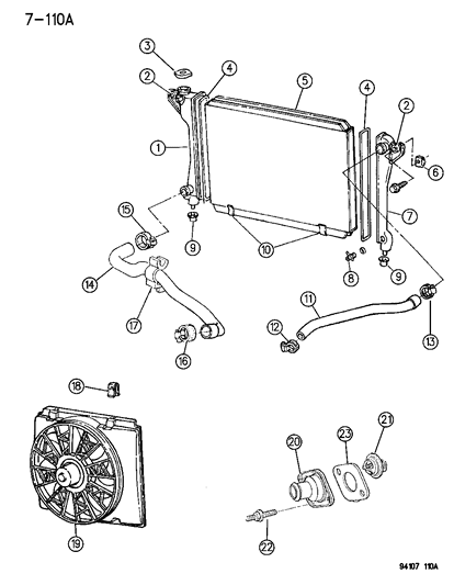 1994 Chrysler LeBaron Sedan Radiator & Related Parts Diagram 1