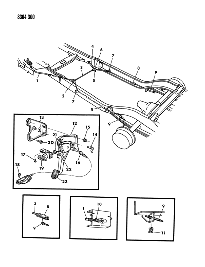 1989 Dodge Dakota Lever & Cables, Parking Brake Diagram