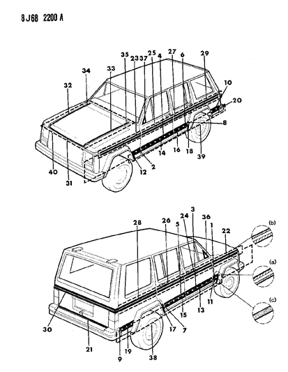 1990 Jeep Cherokee Decals, Exterior Diagram 1