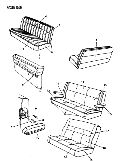 1991 Dodge Ram Van Rear Seat Cushion Cover Diagram for 5CL84LB7