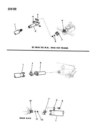 1988 Dodge D250 Propeller Shaft, Single And Universal Joint Diagram 1