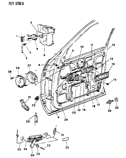 1987 Chrysler LeBaron Door, Front Shell, Handle And Control Diagram