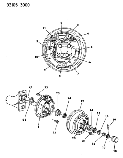 1993 Dodge Shadow Brakes, Rear Drum Diagram