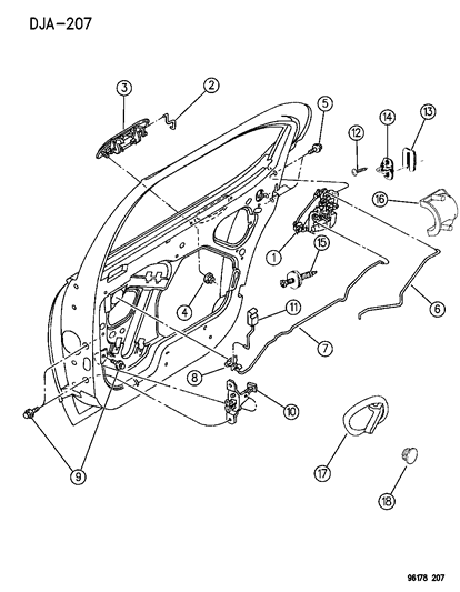 1996 Dodge Stratus Door, Rear Handle & Latch Diagram