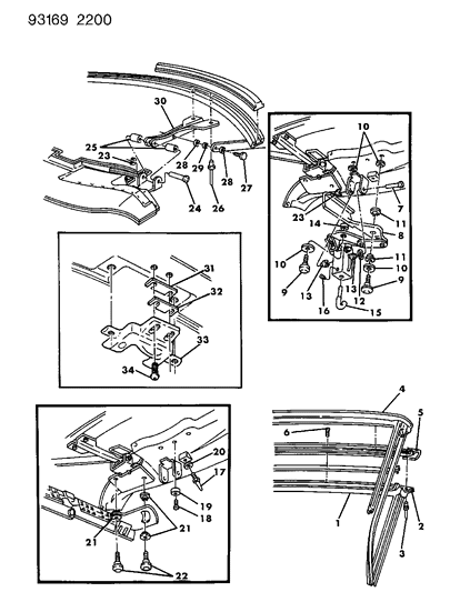 1993 Dodge Shadow Rail, Header And Latch Assembly Diagram