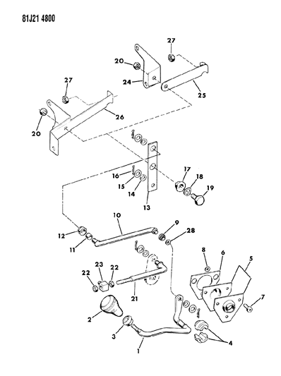 1986 Jeep Grand Wagoneer Controls, Transfer Case Shift Lever Diagram