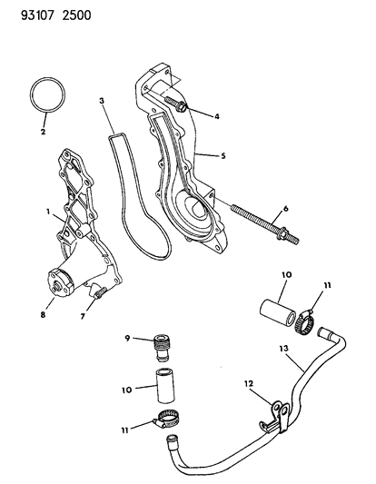 1993 Chrysler LeBaron Water Pump & Related Parts Diagram 1