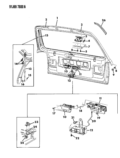 1993 Jeep Grand Wagoneer Lift Door Latch & Hinges Diagram