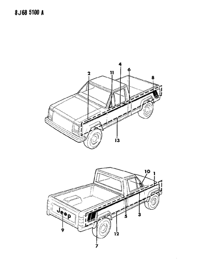 1988 Jeep Comanche Decals, Exterior Diagram 6