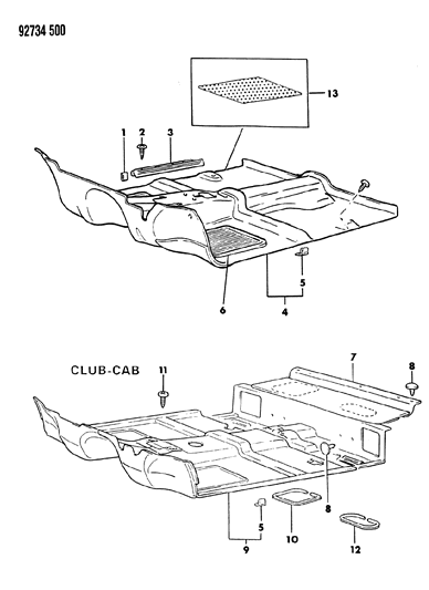 1993 Dodge Ram 50 Carpet & Scuff Plates Diagram