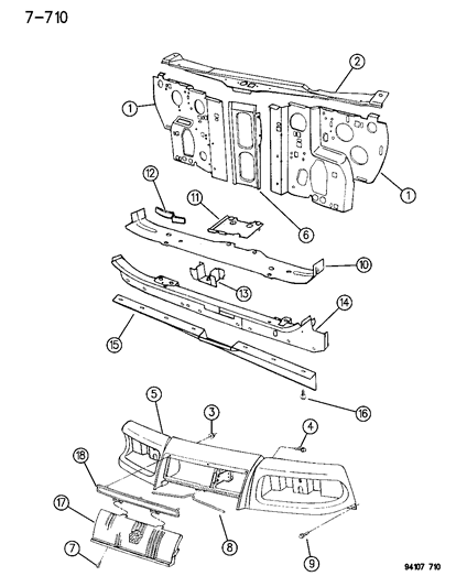 1994 Chrysler LeBaron GTC Grille & Related Parts Diagram