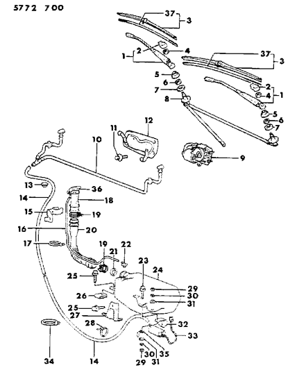 1986 Dodge Conquest Windshield Wiper & Washer Diagram