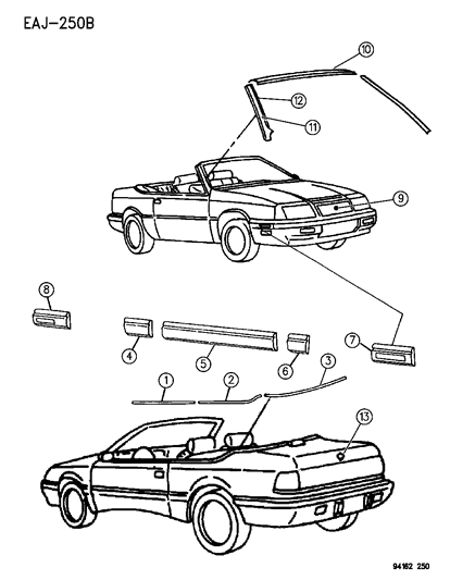 1994 Chrysler LeBaron GTC Mouldings & Ornamentation Diagram