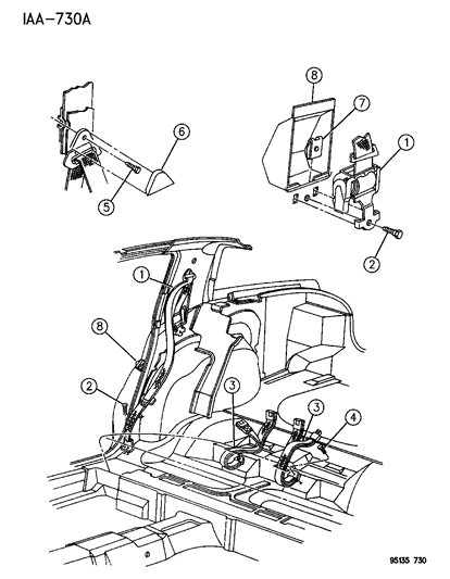 1995 Dodge Spirit Rear Seat Outer Belt Assembly Right Diagram for HU61PD5