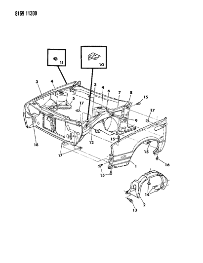 1988 Dodge Daytona Fender & Shield Diagram