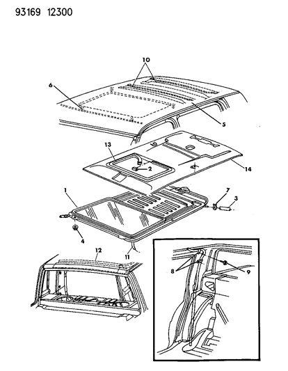 1993 Chrysler Imperial Sunroof & Roof Panel Diagram
