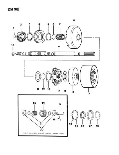 1988 Dodge Ram Van Gear Train & Output Shaft Diagram 1