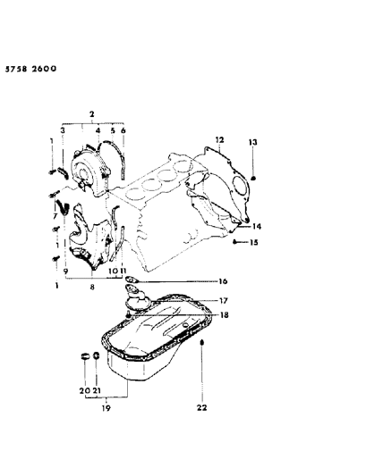 1985 Dodge Colt Oil Pan & Timing Belt Cover Diagram 3