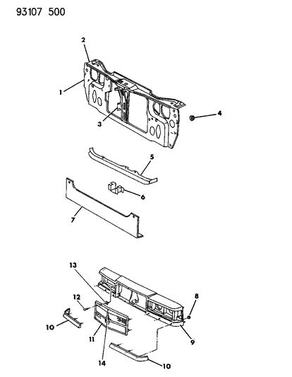 1993 Dodge Dynasty Grille & Related Parts Diagram 1
