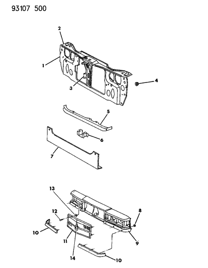 1993 Chrysler New Yorker Salon Grille & Related Parts Diagram 1