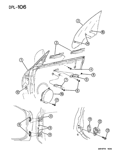 1995 Dodge Neon Door, Front Shell, Glass And Hinge Diagram 2