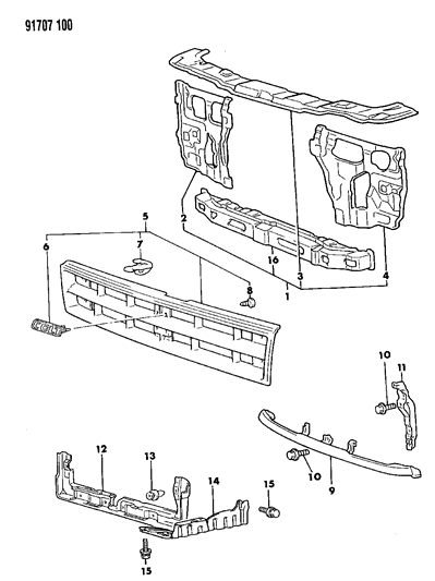 1991 Dodge Colt Grille & Related Parts Diagram