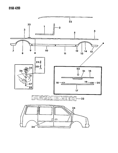 1988 Dodge Caravan Mouldings & Ornamentation - Exterior View Diagram 2