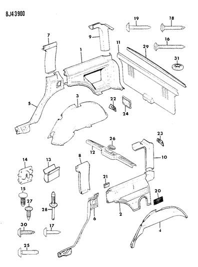 1987 Jeep Wagoneer Panels - Interior Trim, Rear Diagram 2