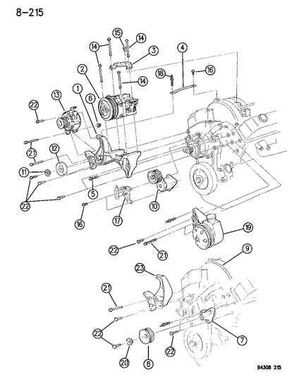 1994 Dodge Ram 1500 Alternator & Mounting Diagram 2