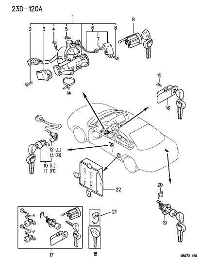 1995 Dodge Avenger Cylinder Lock-Door Lock Diagram for MR199820